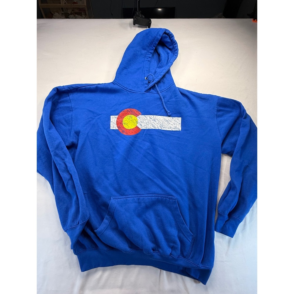 DMR Sport Mens Colorado State Flag Hoodie XXL Blue Cotton Blend Pullover Graphic